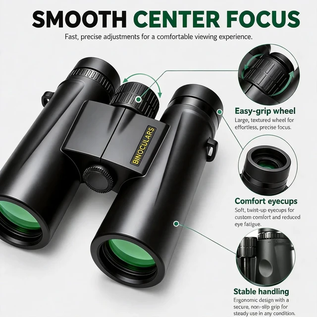 Alt view image 2 of 7 - 12x42 Binoculars for Adults, HD BAK4 Prism for Bird Watching High Powered Large Eyepiece, Lightweight Design for Travel, Hunting, Camping and Sports with Clear Viewing Experience