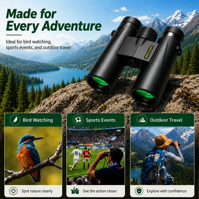 Alt view image 4 of 7 - 12x42 Binoculars for Adults, HD BAK4 Prism for Bird Watching High Powered Large Eyepiece, Lightweight Design for Travel, Hunting, Camping and Sports with Clear Viewing Experience