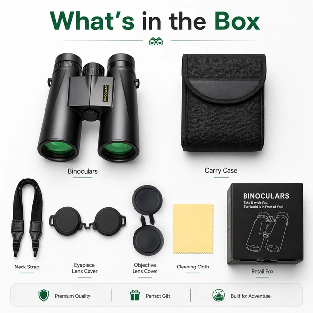 Alt view image 7 of 7 - 12x42 Binoculars for Adults, HD BAK4 Prism for Bird Watching High Powered Large Eyepiece, Lightweight Design for Travel, Hunting, Camping and Sports with Clear Viewing Experience