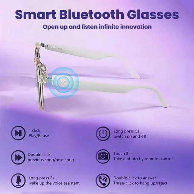 Alt view image 2 of 7 - Smart Glasses Bluetooth Audio Glasses for Men Women Dual Stereo Speakers | Open Ear Music &HD Calling, Touch &Voice Assistant, UV Protection-Transparent