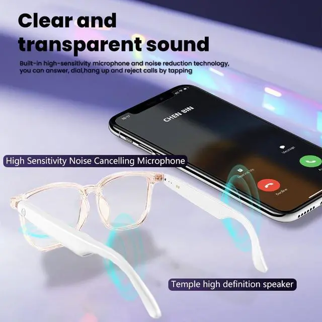 Alt view image 7 of 7 - Smart Glasses Bluetooth Audio Glasses for Men Women Dual Stereo Speakers | Open Ear Music &HD Calling, Touch &Voice Assistant, UV Protection-Transparent
