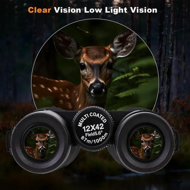 Alt view image 4 of 7 - 12x42 HD Binoculars for Adults High Powered with Phone Adapter Tripod | Bird Watching Binoculars Compact BAK4 Prism FMC Lens Waterproof Low Light Vision Binoculars for Cruise Ship,Hunting,Hiking