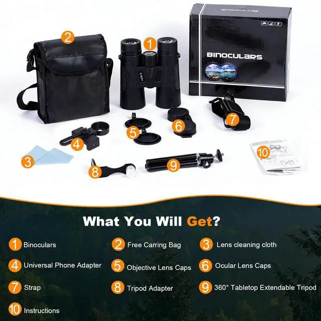 Alt view image 2 of 7 - 12x42 HD Binoculars for Adults High Powered with Phone Adapter Tripod | Bird Watching Binoculars Compact BAK4 Prism FMC Lens Waterproof Low Light Vision Binoculars for Cruise Ship,Hunting,Hiking