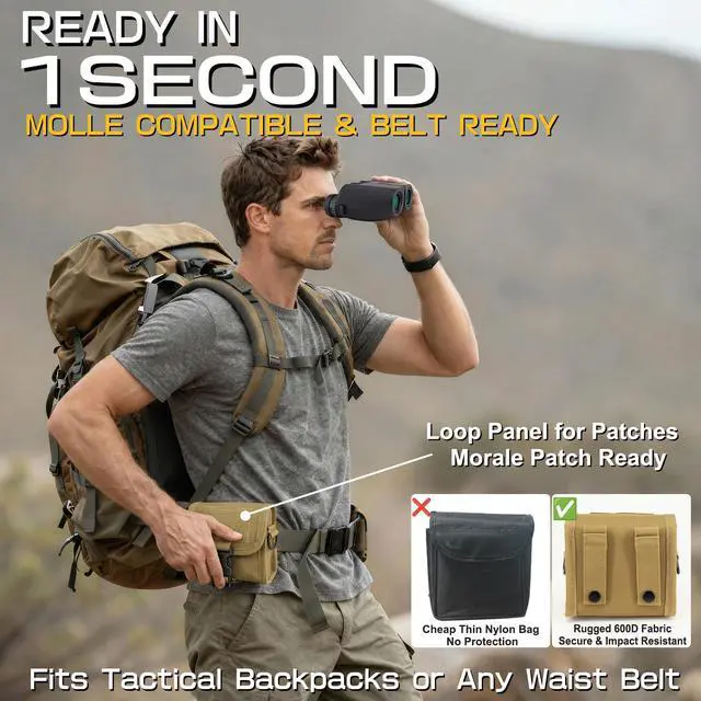 Alt view image 2 of 7 - 12x25 Compact Binoculars for Adults and Kids - Small Pocket Binoculars with 600D MOLLE Pouch - Phone Adapter and Wide Strap for Cruise Travel Hiking Bird Watching Concerts Outdoor Gift