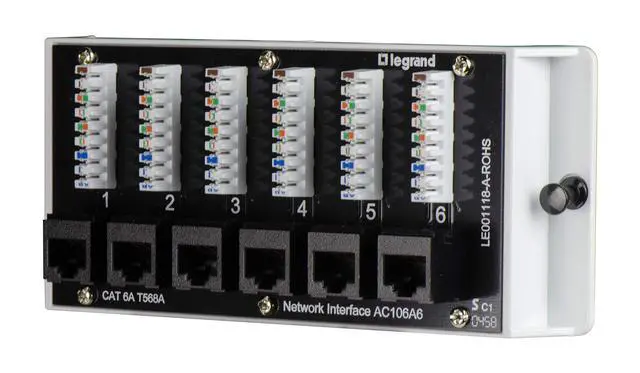 Alt view image 3 of 4 - Home Theater Patch Panel, 6 Port Interface Module, Cat 6A Network Patch Panel for Wired Ethernet Connection, Black, AC106A6