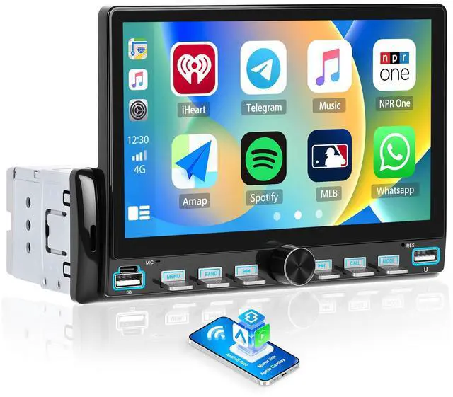 Main image of 7 Inch Single Din Car Stereo - Wireless CarPlay & Android Auto, Mirror Link, Steering Wheel Control, Bluetooth, FM Radio, 7 Color Lights, EQ Adjustment, Online Video Support for Most Vehicles