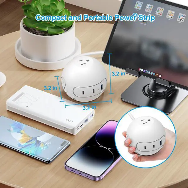 Alt view image 4 of 7 - 20W USB C Power Strip 15 ft Cord,3 Widely Outlets and 3 USB Ports(2 USB C Port),15 ft Extension Cord,Power Delivery Charging for Dorm Rooms,Home Office,White(2 Pack)