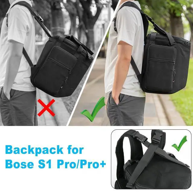 Alt view image 6 of 7 - Travel Carrying Backpack for Bose S1 Pro/Bose S1 Pro+, Slip Cover Case with Shoulder Strap &Accessory Pocket, Portable Carry Bag Holder w Handle Strap for Bose Speaker