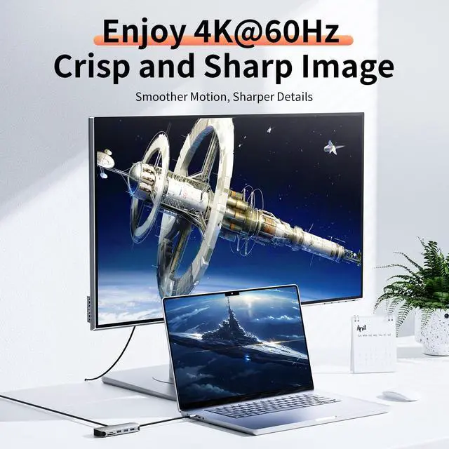 Alt view image 3 of 7 - Laptop Docking Station 4K@60Hz HDMI for MacBook/Dell/HP/Surface | 8 in 1 USB C Dock with HDMI, 100W PD 3.0, 3 USB A Data Transfer, RJ45, SD/TF, USB C Hub Multiport Adapter for Work & Travel
