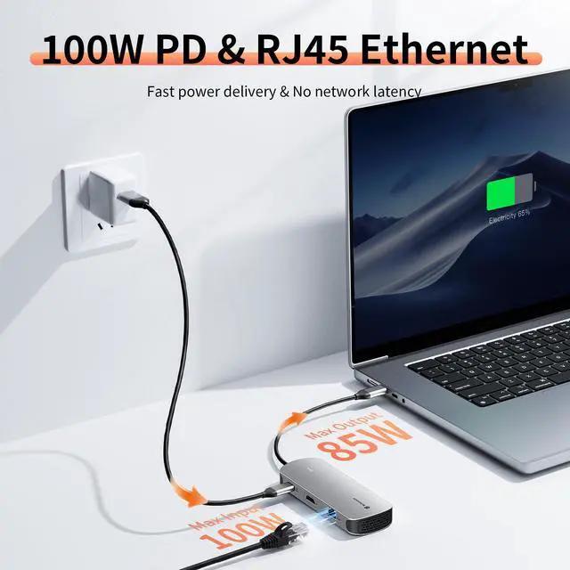 Alt view image 4 of 7 - Laptop Docking Station 4K@60Hz HDMI for MacBook/Dell/HP/Surface | 8 in 1 USB C Dock with HDMI, 100W PD 3.0, 3 USB A Data Transfer, RJ45, SD/TF, USB C Hub Multiport Adapter for Work & Travel