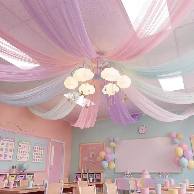 Main image of 6 Pcs Pastel Rainbow Ceiling Decor 5x10ft Pastel Rainbow Tulle Backdrop for DIY Back to School Classroom Birthday Wedding Bride Baby Shower Unicorn Party Hanging Decorations