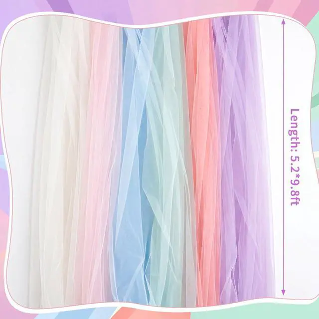 Alt view image 2 of 6 - 6 Pcs Pastel Rainbow Ceiling Decor 5x10ft Pastel Rainbow Tulle Backdrop for DIY Back to School Classroom Birthday Wedding Bride Baby Shower Unicorn Party Hanging Decorations