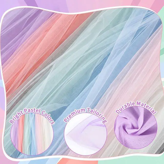 Alt view image 4 of 6 - 6 Pcs Pastel Rainbow Ceiling Decor 5x10ft Pastel Rainbow Tulle Backdrop for DIY Back to School Classroom Birthday Wedding Bride Baby Shower Unicorn Party Hanging Decorations