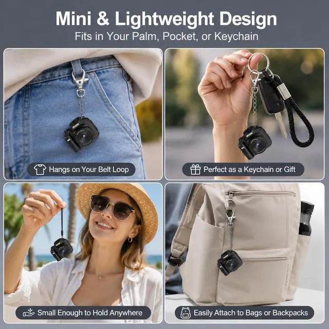 Alt view image 7 of 7 - 4K Keychain Camera, 64MP Vintage Pocket Retro Digital Camera | LED Light, Retro Mini Sized Camera for Kids, Teens, Adults, and Photography Beginners with 16 GB SD Card, Black