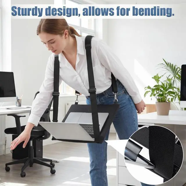 Alt view image 2 of 6 - Laptop Harness for Walking Anti-Slip Upgraded Portable Wearable Black Laptop Stand with Safety Strap for up to 16 Inches Tablets E-Readers Notebook Notepad Standing Desk