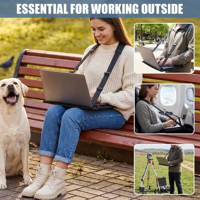 Alt view image 5 of 6 - Laptop Harness for Walking Anti-Slip Upgraded Portable Wearable Black Laptop Stand with Safety Strap for up to 16 Inches Tablets E-Readers Notebook Notepad Standing Desk