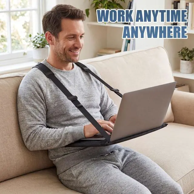 Alt view image 6 of 6 - Laptop Harness for Walking Anti-Slip Upgraded Portable Wearable Black Laptop Stand with Safety Strap for up to 16 Inches Tablets E-Readers Notebook Notepad Standing Desk