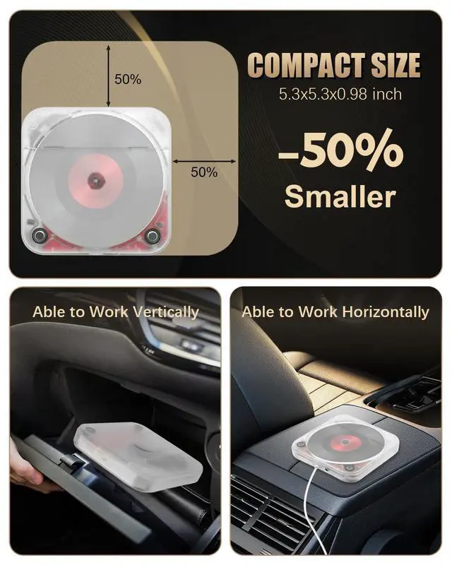 Alt view image 4 of 7 - Portable External CD Player for Car USB Port AUX Port, Car CD Player with USB C Adapter Extension Cable, for Car Without CDs Player, Automobile, Laptop, TV, Work Vertically and Horizontally
