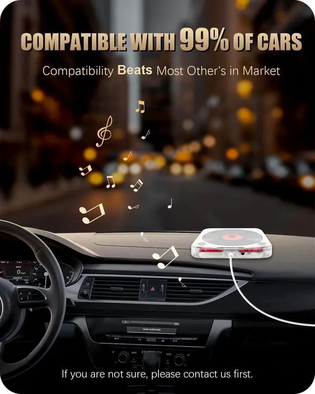 Alt view image 2 of 7 - Portable External CD Player for Car USB Port AUX Port, Car CD Player with USB C Adapter Extension Cable, for Car Without CDs Player, Automobile, Laptop, TV, Work Vertically and Horizontally