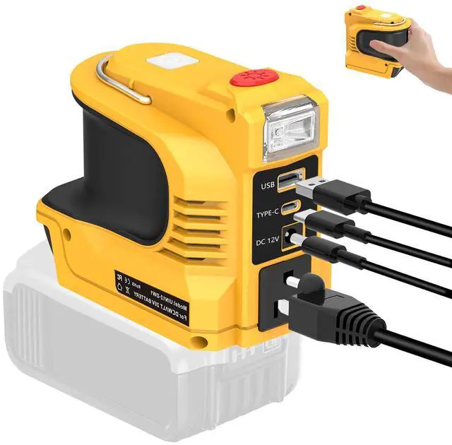 Main image of 220W Power Inverter for DeWalt 20V Battery, Portable Power Supply Convert - DC 20V to 110V~120V Battery Powered Outlet with USB-B & USB-C & 12V DC & 220W AC Output with LED Light