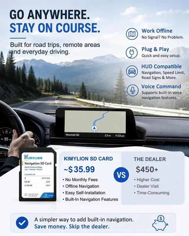 Alt view image 2 of 7 - Navigation SD Card BDGF66EZ1B for Select Mazda 3 2019-2021, CX-30 2020-2021 | USA/Canada/Mexico Offline Maps, Plug & Play, HUD Support, No Data Needed; Check 2021 VIN Compatibility