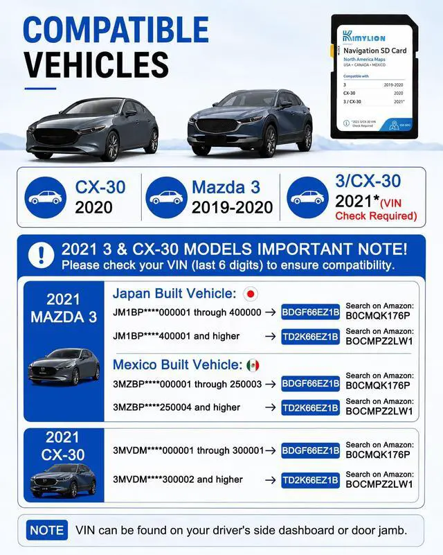 Alt view image 5 of 7 - Navigation SD Card BDGF66EZ1B for Select Mazda 3 2019-2021, CX-30 2020-2021 | USA/Canada/Mexico Offline Maps, Plug & Play, HUD Support, No Data Needed; Check 2021 VIN Compatibility