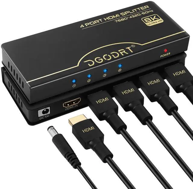 Main image of 8K@60Hz HDMI Splitter 1 in 4 Out, 1x4 Power HDMI 2.1 Splitter 4 Ports Distributor Box, Support 4K@120HZ HDCP 2.3 3D HDR 48 Gbps for HDTV, Fire Stick, PS5, Xbox, Blu Ray(HDsplit8K-4P)