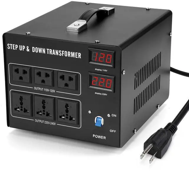 Main image of 5000W Voltage Transformer Step Up/Down, 110V/220V Voltage Converter, Manual Rewiring Switch, Dual LCD Display, 6 Outlets, Resettable Circuit Breaker Protection for Home Industrial Overseas Use