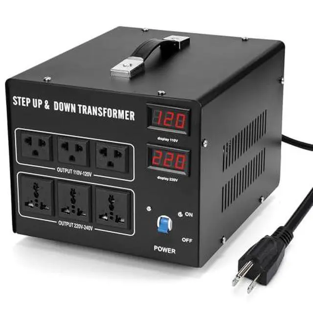 Alt view image 2 of 2 - 5000W Voltage Transformer Step Up/Down, 110V/220V Voltage Converter, Manual Rewiring Switch, Dual LCD Display, 6 Outlets, Resettable Circuit Breaker Protection for Home Industrial Overseas Use
