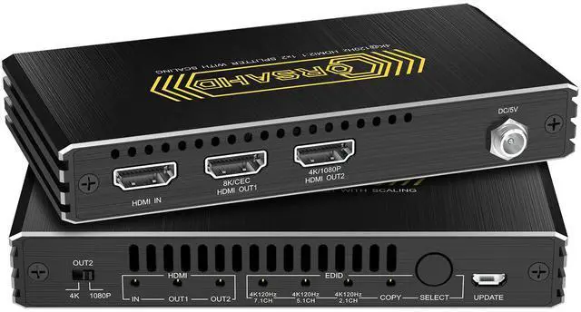 Main image of 8K@60Hz 4K@120Hz HDMI 2.1 Splitter 1 in 2 Out,48 Gbps,HDCP 2.3,Supports VRR,ALLM,HDCP Bypass,EDID,Duplicate/Mirror/Copy,Downscale,HDR,Dolby Vision Atmos,Soundbar