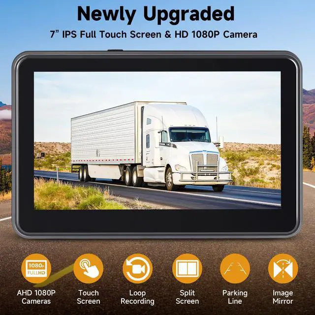 Alt view image 2 of 7 - AHD1080P Wired Backup Camera with 7'' Touch Screen Monitor, Rear View Camera System for Truck/RV/Trailer/Skid Steer/Tractor, Colorful Night Vision&10G Vibration Truck Rv Camera System