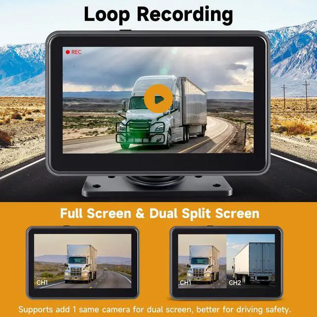 Alt view image 5 of 7 - AHD1080P Wired Backup Camera with 7'' Touch Screen Monitor, Rear View Camera System for Truck/RV/Trailer/Skid Steer/Tractor, Colorful Night Vision&10G Vibration Truck Rv Camera System