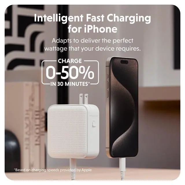 Alt view image 3 of 7 - Juice® 100W GaN Safety Tested Travel Charger - Quad-Port GaN Charger for iPhone, iPad, MacBook, Smartphone, & Laptop - Compact Type C Charger Fast Charging Phone Charger for 4 Devices (White)