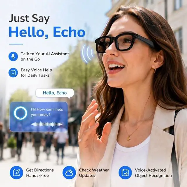 Alt view image 3 of 7 - AI Smart Glasses with Camera Video Recording Bluetooth Sunglasses | Anti-Shake Video Recording Photo Capture, AI Voice Assistant Object Recognition, Open-Ear Audio Real-Time Translation