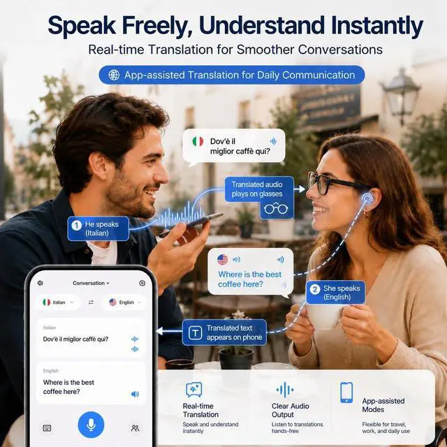Alt view image 4 of 7 - AI Smart Glasses with Camera Video Recording Bluetooth Sunglasses | Anti-Shake Video Recording Photo Capture, AI Voice Assistant Object Recognition, Open-Ear Audio Real-Time Translation