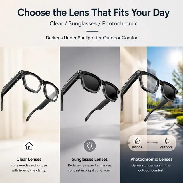 Alt view image 7 of 7 - AI Smart Glasses with Camera Video Recording Bluetooth Sunglasses | Anti-Shake Video Recording Photo Capture, AI Voice Assistant Object Recognition, Open-Ear Audio Real-Time Translation