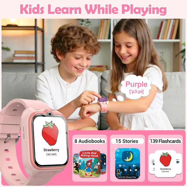 Alt view image 5 of 7 - Smart Watch for Kids No APP/Phone Needed, 1.75" Fitness Tracker Watch Pedometer with Video Music/Alarm Clock/Flashlight/IP68 Waterproof/Step Counter/Puzzle Games for Girls Boys Teens 4-12Pink