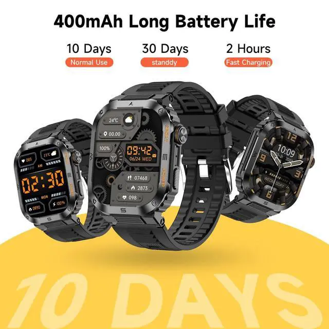 Alt view image 6 of 7 - Military Smartwatch for Men, 2.01" HD Screen reloj inteligente para Hombre, Answer/Make Calls, IP68 Waterproof Sports Fitness Tracker with Heart Rate, Blood Oxygen, Sleep Monitor, Black
