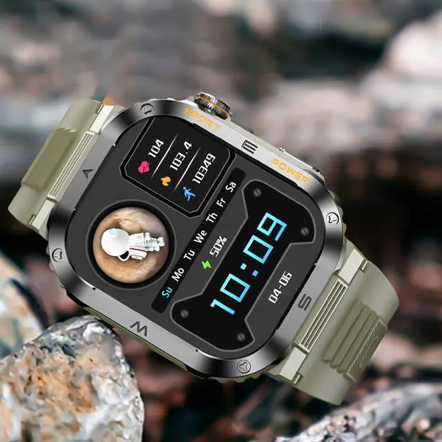 Alt view image 7 of 7 - Military Smartwatch for Men, 2.01" HD Screen reloj inteligente para Hombre, Answer/Make Calls, IP68 Waterproof Sports Fitness Tracker with Heart Rate, Blood Oxygen, Sleep Monitor, Black