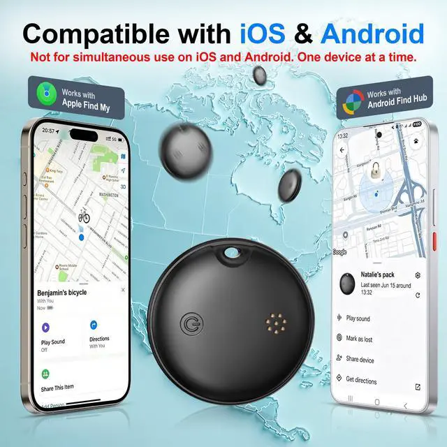 Alt view image 2 of 7 - 2026 Air Tags for Android-4 Pack,Dual System for iOS Find My & Android Find Hub,Replaceable Battery,Loud Ring,IP68 Waterproof,Smart Bluetooth Tracker for Keys,Luggage,Dog,Wallets