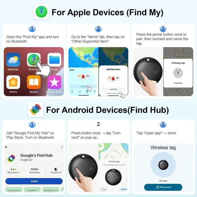 Alt view image 3 of 7 - 2026 Air Tags for Android-4 Pack,Dual System for iOS Find My & Android Find Hub,Replaceable Battery,Loud Ring,IP68 Waterproof,Smart Bluetooth Tracker for Keys,Luggage,Dog,Wallets
