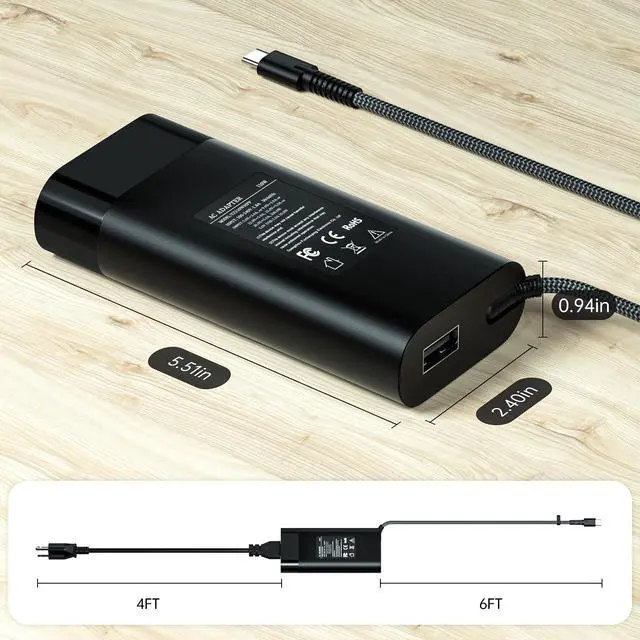 Alt view image 5 of 7 - 110W USB C Charger Fast Charging Build-in Braided Cable | Universal Laptop Power Adapter Compatible With HP Spectre, Pavilion, ZBook Series And More USB-C Devices