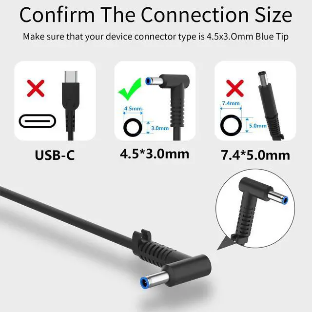 Alt view image 2 of 7 - 90W 4.62A 4.5mm Blue Tip Laptop Charger Compatible with HP Spectre X360 13 15 Envy 14 15 17 TouchSmart M6 M7 15-j 17-j Series 710412-001 710413-001 710414-001 Adapter Power Supply Cord