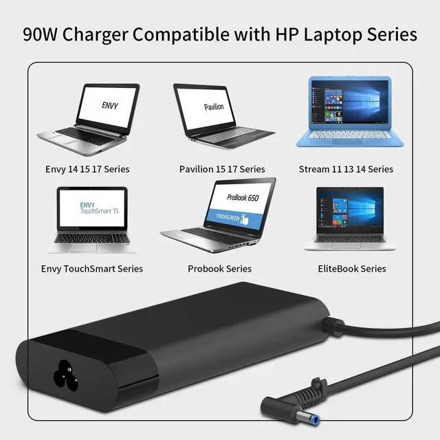 Alt view image 4 of 7 - 90W 4.62A 4.5mm Blue Tip Laptop Charger Compatible with HP Spectre X360 13 15 Envy 14 15 17 TouchSmart M6 M7 15-j 17-j Series 710412-001 710413-001 710414-001 Adapter Power Supply Cord
