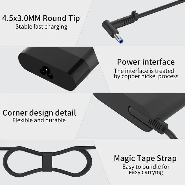 Alt view image 5 of 7 - 90W 4.62A 4.5mm Blue Tip Laptop Charger Compatible with HP Spectre X360 13 15 Envy 14 15 17 TouchSmart M6 M7 15-j 17-j Series 710412-001 710413-001 710414-001 Adapter Power Supply Cord