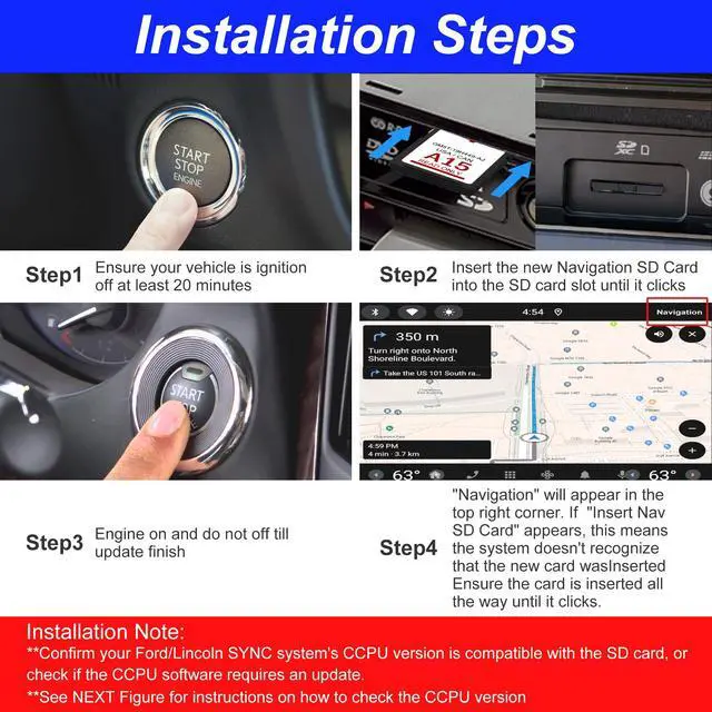 Alt view image 5 of 7 - 2026 Latest A15 Navigation SD Card Map for Ford/Lincoln, F150 Escape Explorer Focus Fusion Expedition Edge Mustang MKC MKS MKZ MKX Sync Navigation Accessories Update USA/Canada Maps, GM5T-19H449-AJ