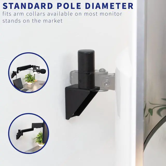 Alt view image 3 of 7 - Wall Mount Conversion Pole Bracket, for Single or Dual Monitor Mount Arms, Standard 1-3/8 inch Diameter, Universal Compatibility, Weight Capacity 44 lbs, Black, MOUNT-WCB01