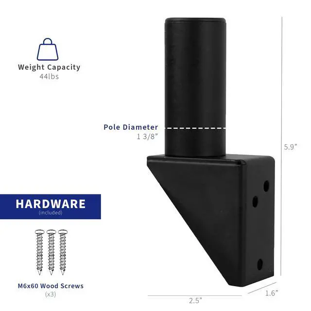 Alt view image 2 of 7 - Wall Mount Conversion Pole Bracket, for Single or Dual Monitor Mount Arms, Standard 1-3/8 inch Diameter, Universal Compatibility, Weight Capacity 44 lbs, Black, MOUNT-WCB01