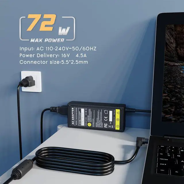 Alt view image 4 of 7 - 72W 16V 4.5A Charger for Panasonic Toughbook CF-52 CF-53 CF-53A CF-54 CF-74 CF-C1 CF-H1 CF-F9 CF-S10 CF-19