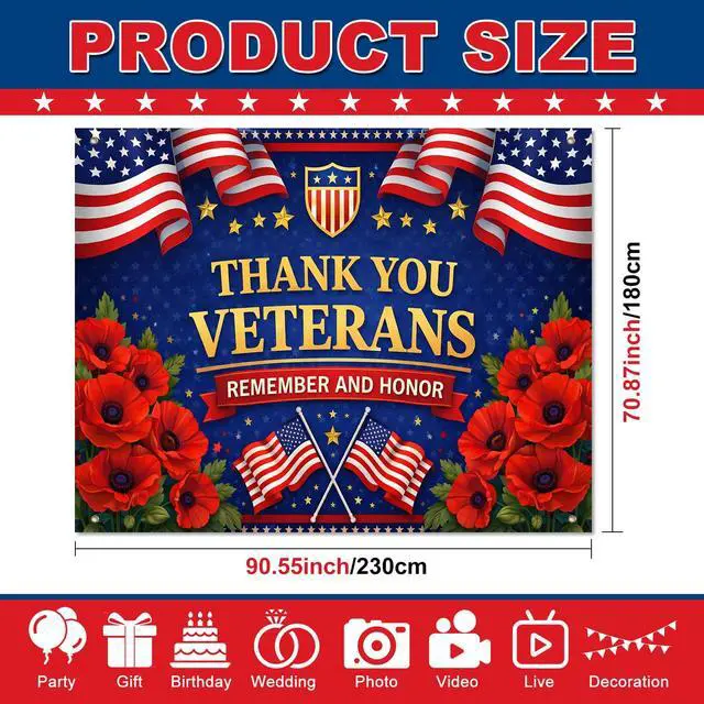 Alt view image 5 of 7 - 4th of July Backdrop Decorations 8 x 6 FT | Patriotic Backdrop Independence Day Banner Holiday Display Flag Decor for Yard Wall Photo Booth Stars